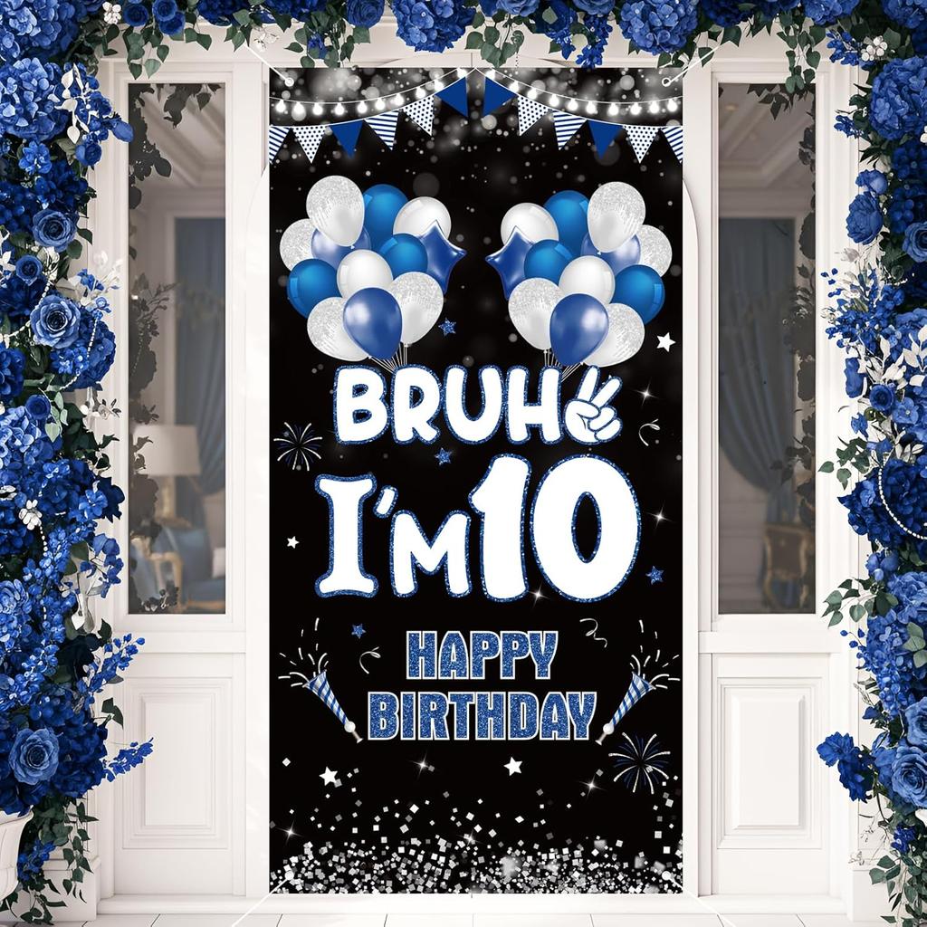 13th Birthday Decorations Door Cover Banner for Teenager Blue White Bruh I'm 13 Backdrop 13 Year Old Bday Background Sign Photo Props for Boys Teen