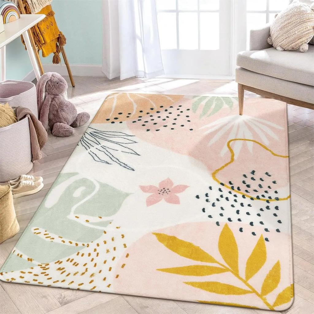 Green Print Machine Washable Living Room Rug Bedroom Bedside Non-Slip Floor Mat Indoor Carpet for Office Laundry Room Home Decor