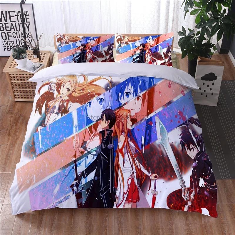 Cartoon Sword Art Online 3D Bettwäsche-Set Bedruckter Bettbezug Kissenbezug Bettzeug Twin Full Queen King Erwachsene Kinder Bettwäsche