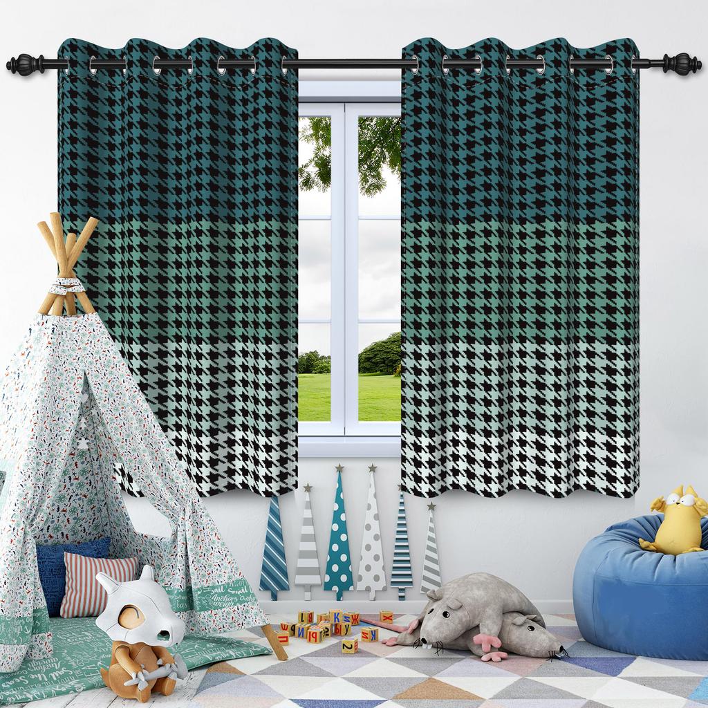 2Pcs Window Curtains Modern Style Simple Plaid Pattern Blackout Drapes Bedroom Living Room Drakening Thermal Insulation Curtain