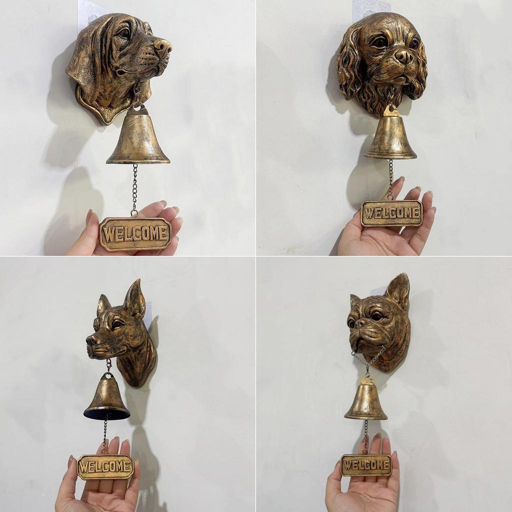 Vintage Bronze Dog Head Shape Resins Welcome Doorbell Outdoor Wall Hanging Decoration For Dog Lover Home Entrance Decors