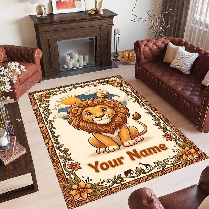 Leopard Theme Crystal Velvet Floor Rug Personalized Custom Name Text Warm Carpet Home Decoration