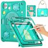 For iPad Pro 11 (2024) Case with Shoulder Strap Cartoon Dinosaur Kickstand PC+Silicone+TPU Cover