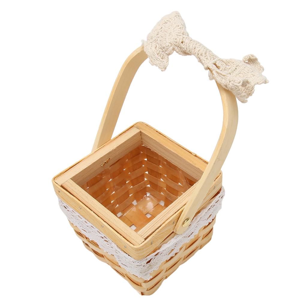 Woven Flower Hand Baskets with Handle Plastic Layer DIY Bow Decoration Weddings Rattan Basket for Office Fruit Store