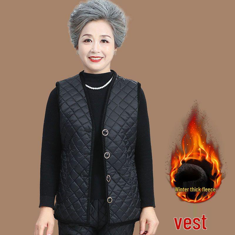 Warm Velvet Cotton Suit for Mom and Grandma: Autumn/Winter Three-Piece Set for Mature Women