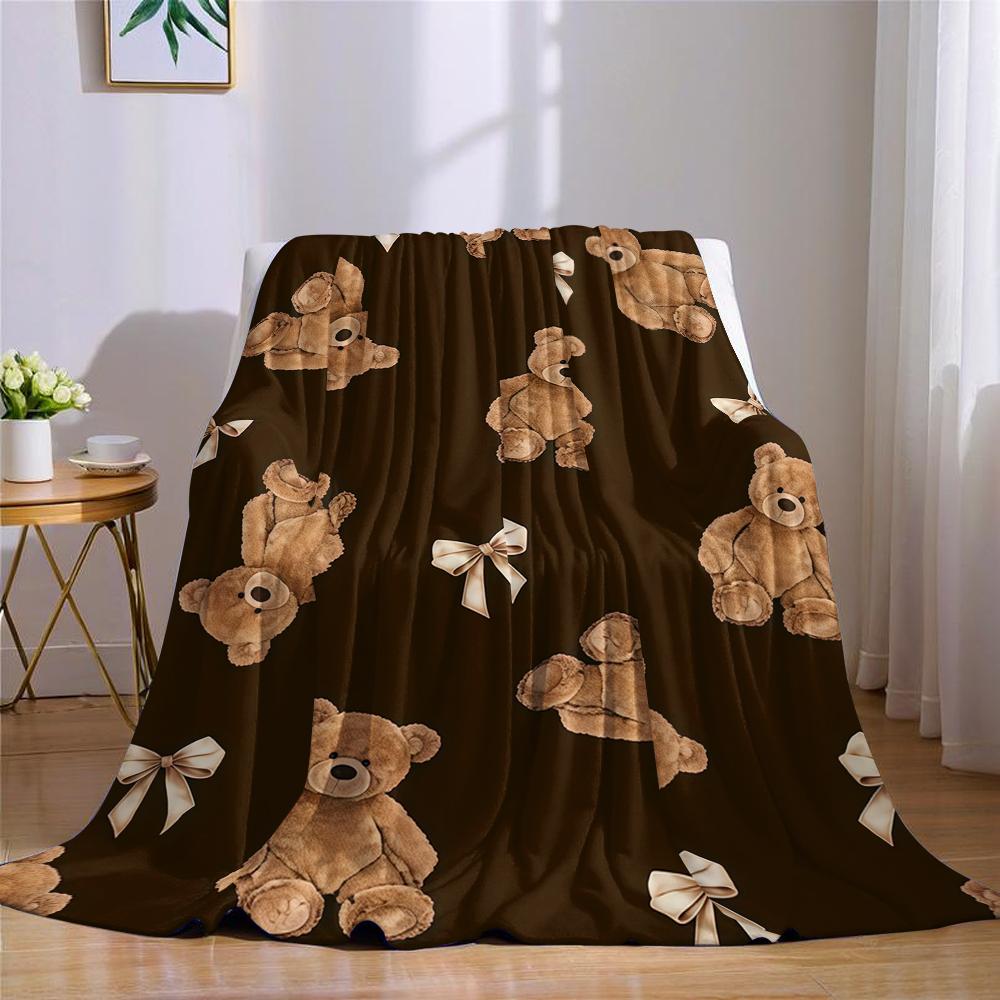 Bär mit Schleife Motiv Flanelldecke Warm Weich Halloween Weihnachten Sofa Warm Gemütlich Dekoratives Dekor Geschenk für Alle Jahreszeiten