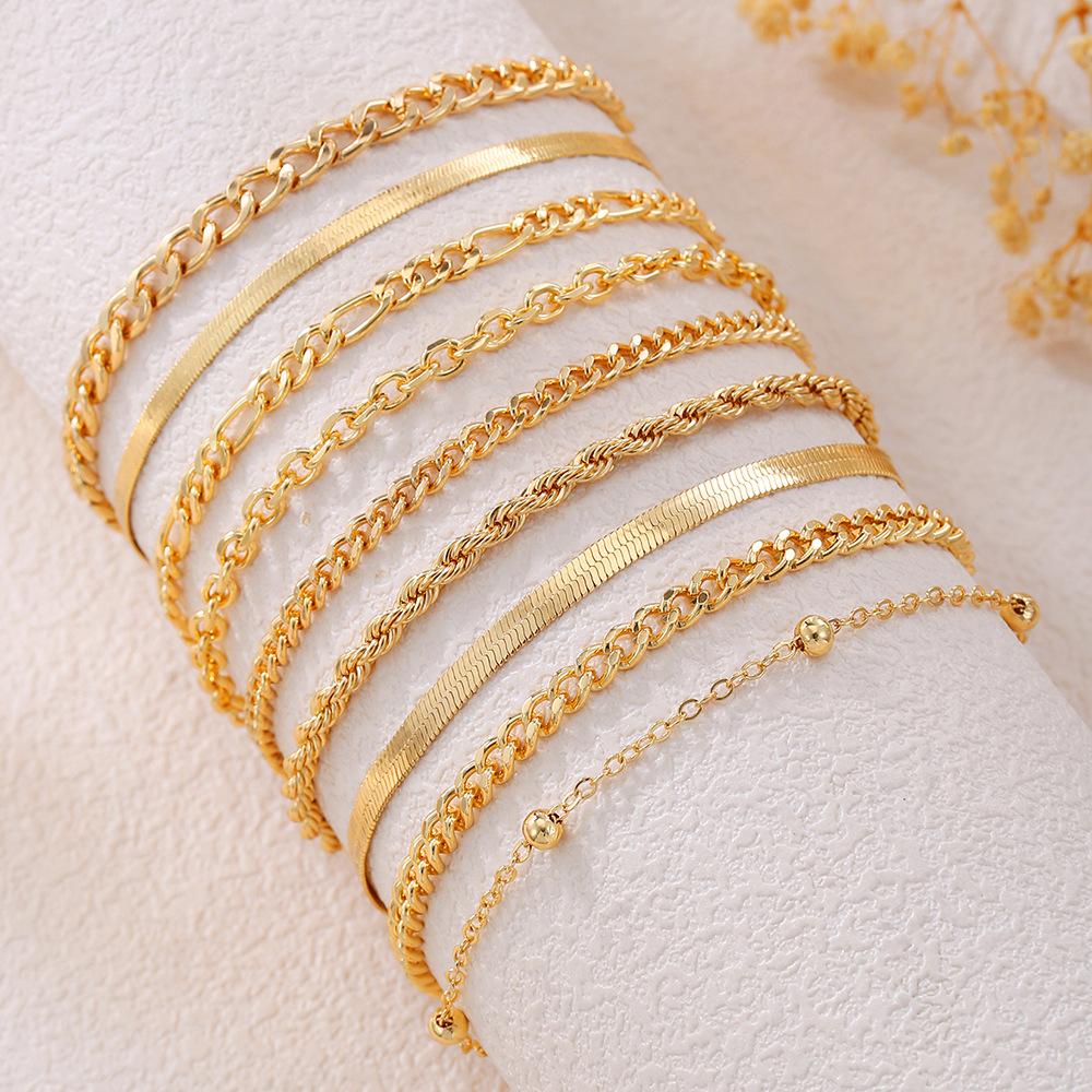European and American multi-layer metal jewelry simple personalized chain bracelet bohemian fashion multi-layer stacked bracelet set