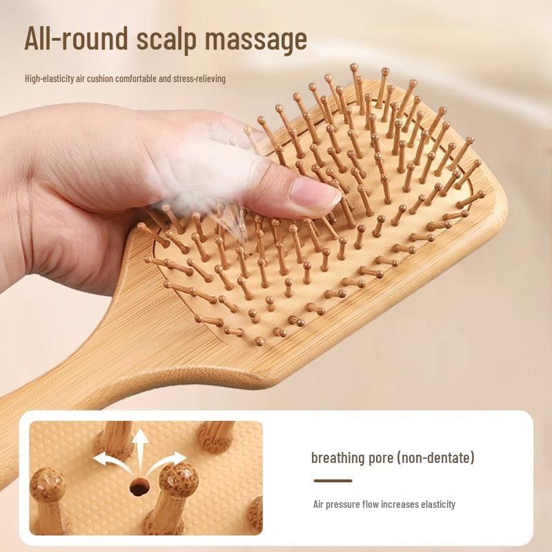 Natural Nanzhu Wooden Air Cushion Comb - Anti-static, Anti-tangle, Household Meridian Massage Comb