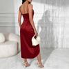 New European and American Style Suspender Dress Women's Summer Satin Slim Slim Slim Split Fork Medium and Long Dress