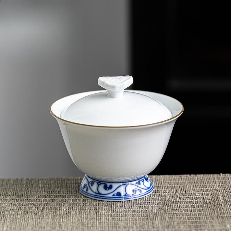 Celadon Ruyi Ercai Covered Bowl High Tea Bowl Home Chinese Large Single Ceramic Tea Brewing Kung Fu Tea Set