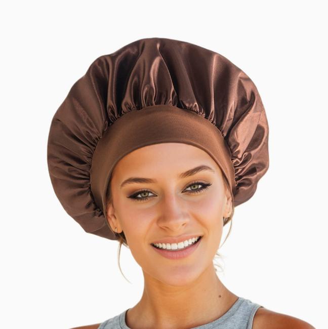 Shower Wide Brim Elastic Satin Hair Care Cap - Women's Sleep, Salon, and Shower Use