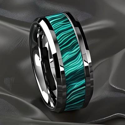 8mm Green Stripe Stainless Steel Men's Ring - European and American Style