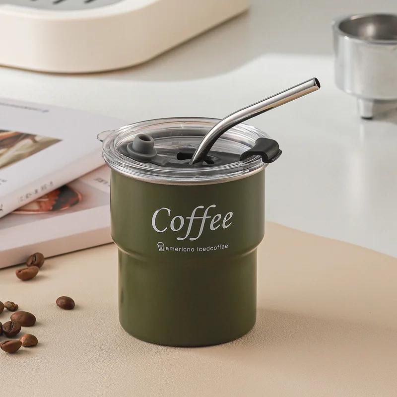 

304 Нержавеющая сталь Кофейная чашка Термос Чашка с соломинкой для домашнего использования на открытом воздухе Кемпинг Термос Бутылка для питья Кофейная чашка для питья 301-400ml