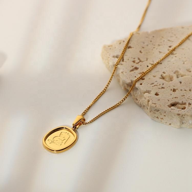 Ins Trendy French Style Women Sweater Chain Jewelry Necklaces Stainless Steel Body Sketch Square Pendant Necklace