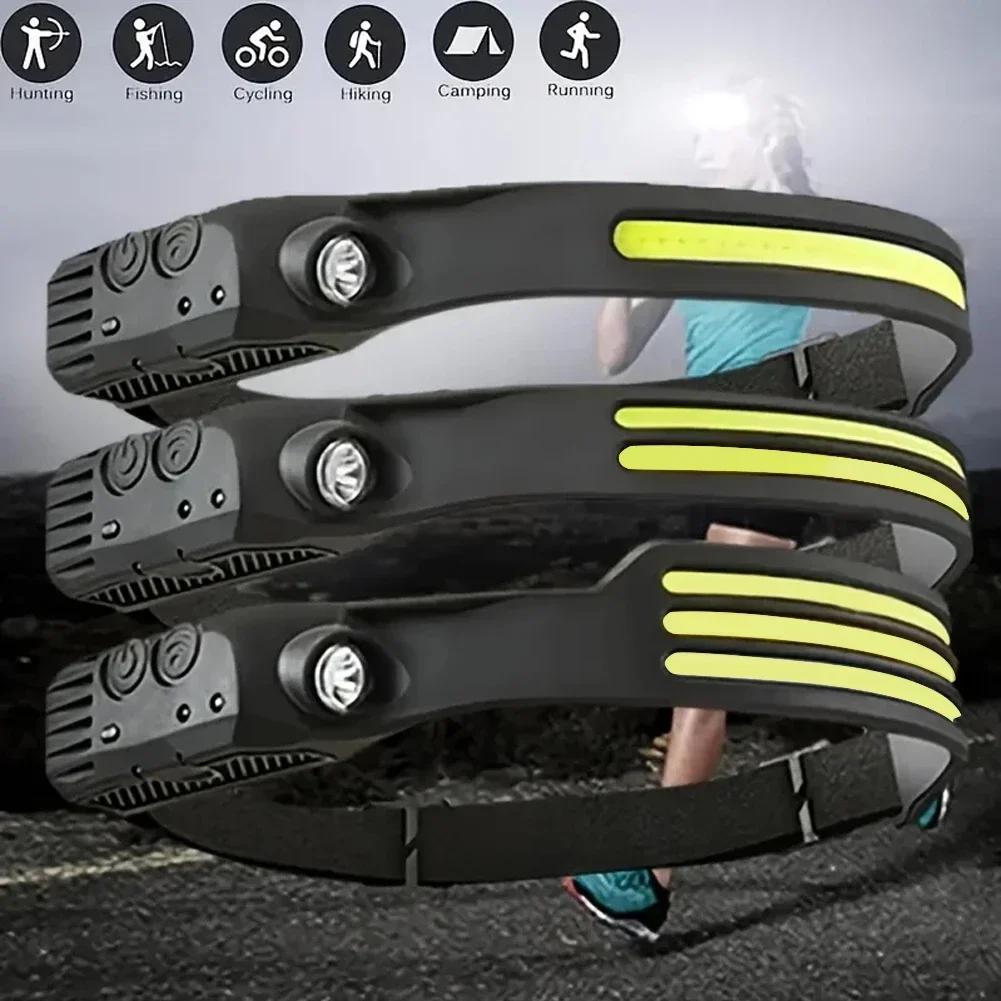 LED-Sensor-Stirnlampe, wiederaufladbare USB-LED-Stirnlampe, eingebaute Batterie, Taschenlampe für den Außenbereich, Camping, Angeln, Scheinwerfer, Laterne