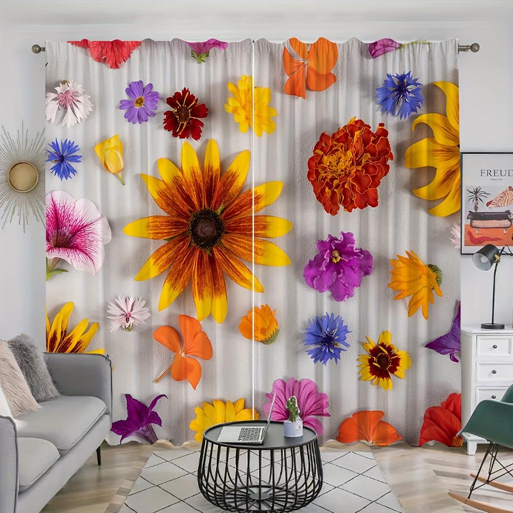 2pcs Colorful Flower Pattern Curtain Decorative Window Drape Window Treatments For Bedroom Living Room Home Decoration cortinas