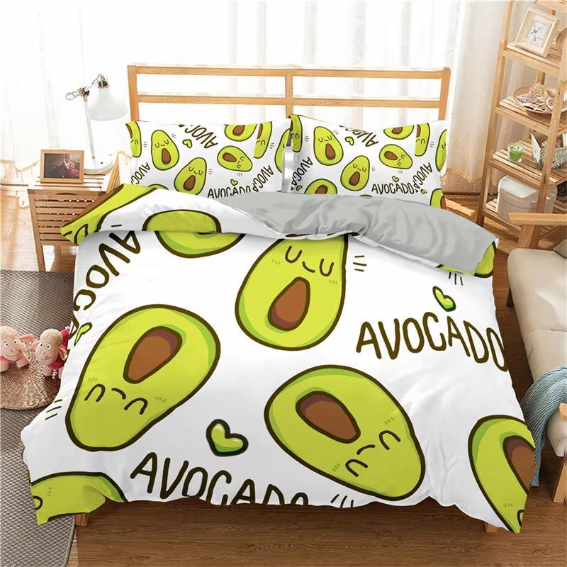 Green Avocado Duvet Cover Twin Queen For Boys Girls Teen Kawaii Tropical Fruit Bedding Set Botanical Cartoon Comforter Cover