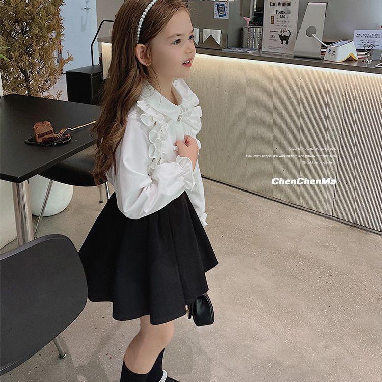2024 Spring Girls' Ruffled French Princess Long Sleeve Flare Cuff Shirt