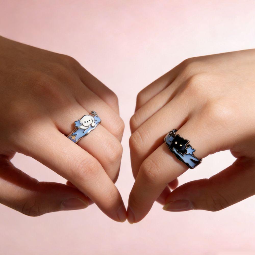 Puppy Cat Dog Rings Zinc Zinc Alloy Opening Finger Ring Cute Lovers Ring  Gifts