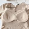 Women's V-Neck Long Sleeve Thermal Set: Warm Ginger Camellia Oil Cashmere Silk Base Layer with Slim Fit Trousers for Autumn.