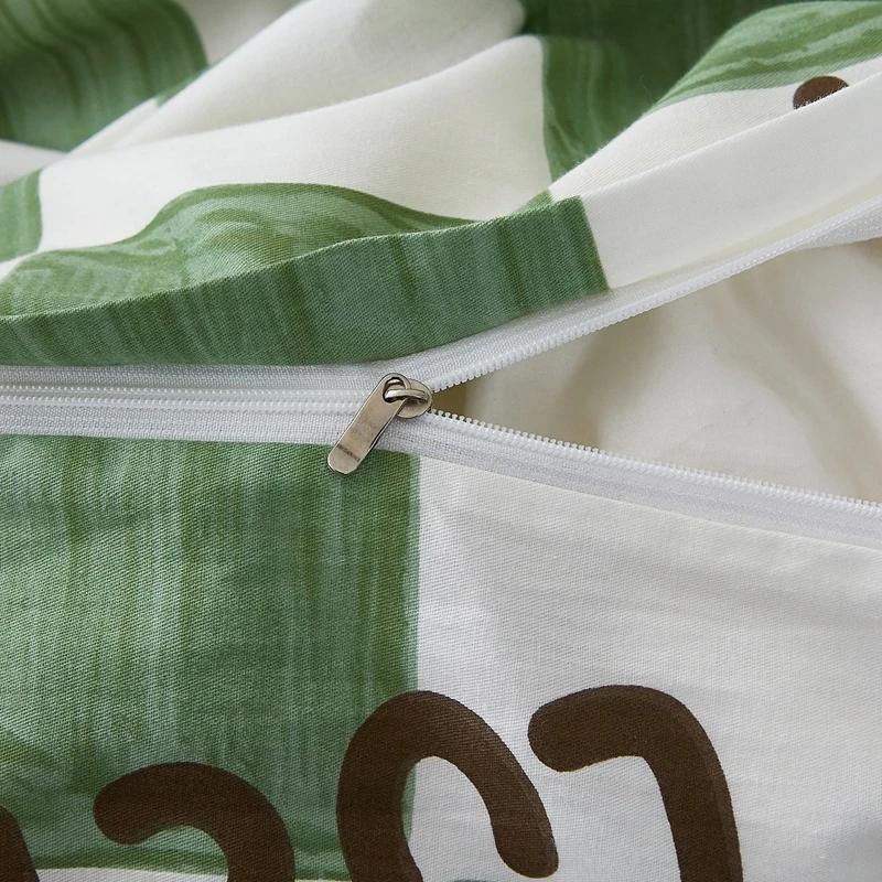 Comforter Cute Cartoon Panda Twin Queen 100% Cotton Kawaii Star Comforter 3 Pcs Soft Reversible Green Plaid Bedding Set