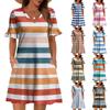Women A Line Sun Dress Short Sleeve V Neck Printed Dress With Pockets