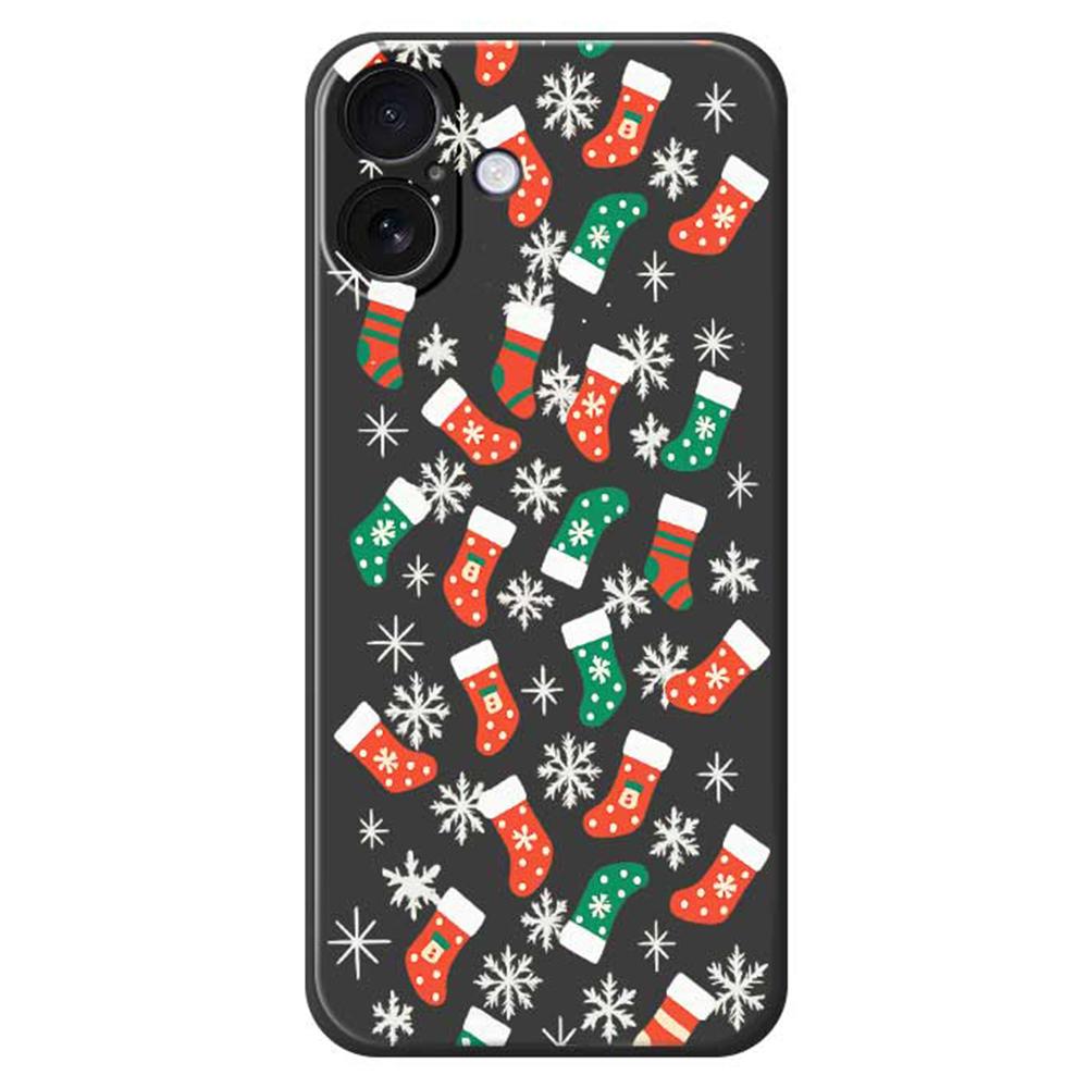 

For iPhone 17 Case Snowflake Socks Pattern Printing Straight Edge TPU Phone Back Cover Black