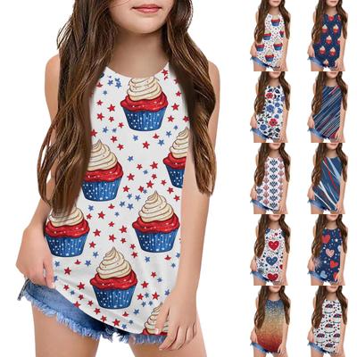 Mädchen Kinder Sommer Rundhals Ärmellose Shirts Tanktops Unabhängigkeitstag