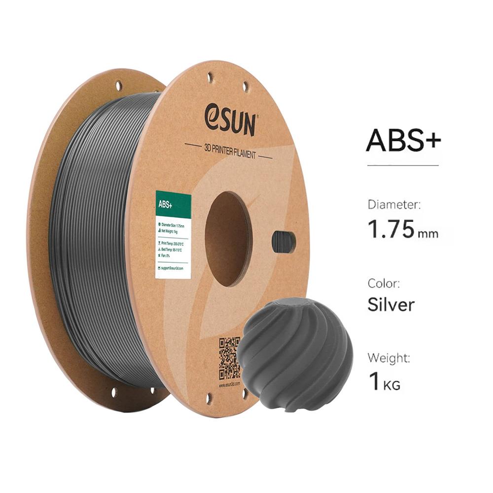 ESUN ABS+ Filament 3D Printer 1.75mm Rod Plastic FDM Printing Material 1KG High Strength Toughness High Impact Resistance ABS&3D Printing Filaments&ABS серебряный