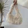 Einfarbige Damen-Schultertasche aus Kunstpelz, süße Winter-Plüsch-Handtasche, einfache Damen-Umhängetasche, Geldbörse, Clutch