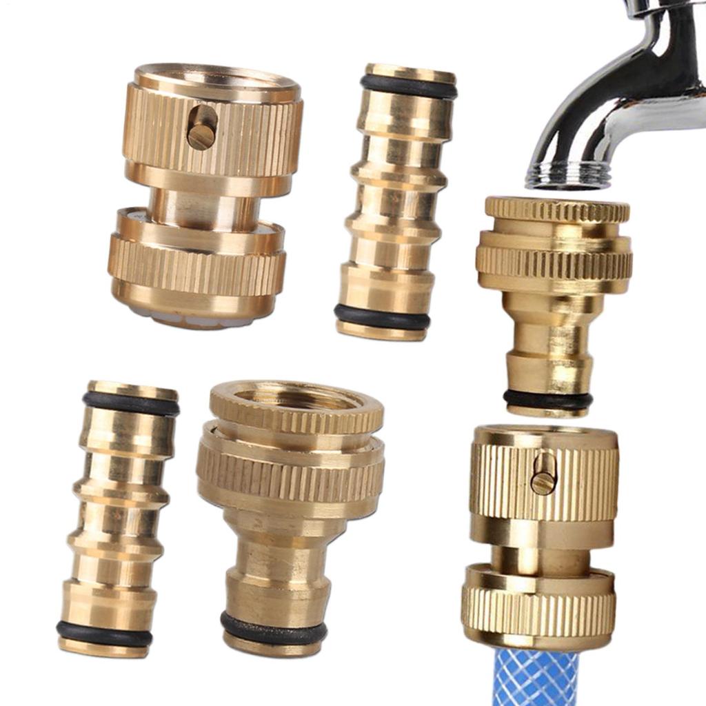 6pcs Garden Water Pipe Brass Fittings Quick Disconnect Garden Hose Connector 1/2-inch 3/4-inch 2-way Tube Watering Coupling