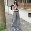 American retro dawn gray wide-leg jeans women's new versatile mid-waist thin loose straight floor pants