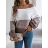 New Arrival Women's Oversized Casual Colour-Block Off-the-Shoulder Bell-Sleeve Pullover Knit Top