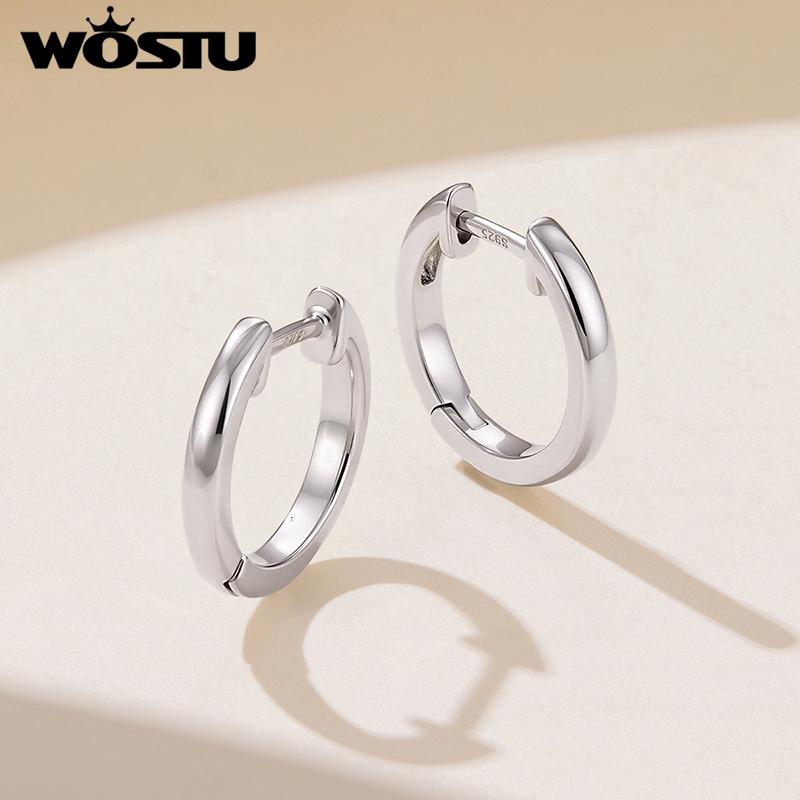 WOSTU Minimalist Platinum Plated 925 Sterling Silver Post Hoop Earrings Fow Women Hypoallergenic Simple Jewelry Gift Wholeslae