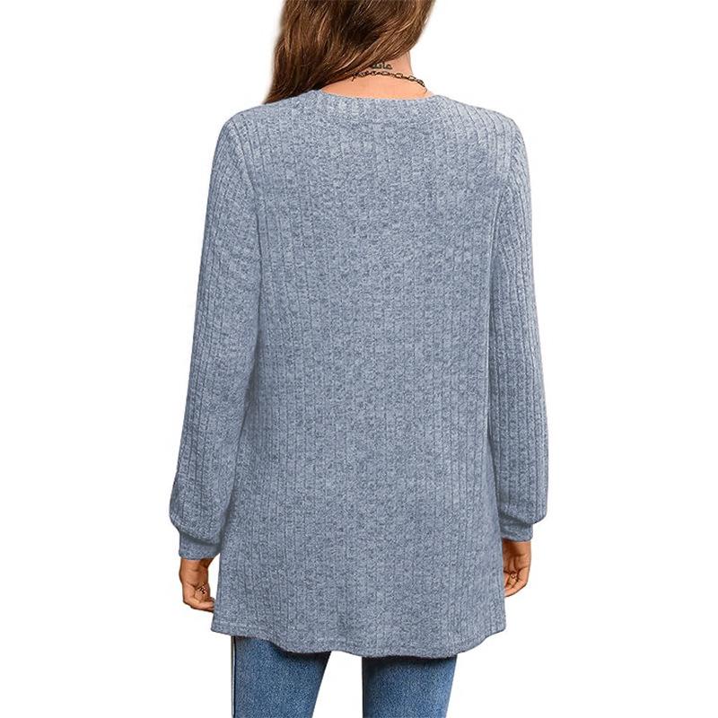 2025 Autumn/Winter Women's European Style Long Sleeve Loose Knit Top with Pockets