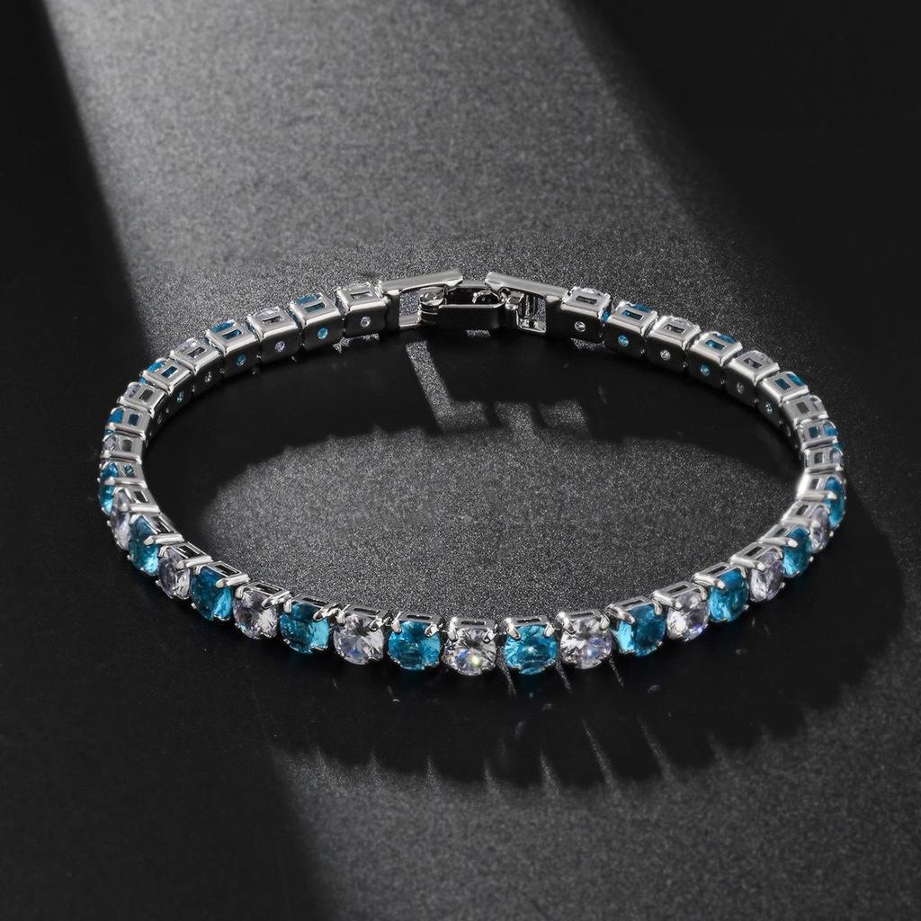 Elegant 4mm White Gold Zircon Tennis Bracelet – Women's Colorful Diamond Chain