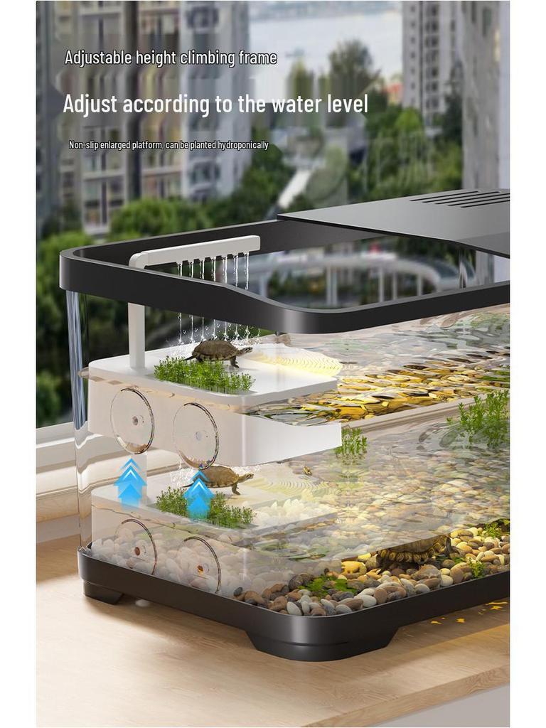 Turtle Tank with Basking and Climbing Platforms, Ecological Rearing Box, with Integrated Filter for Easy Maintenance