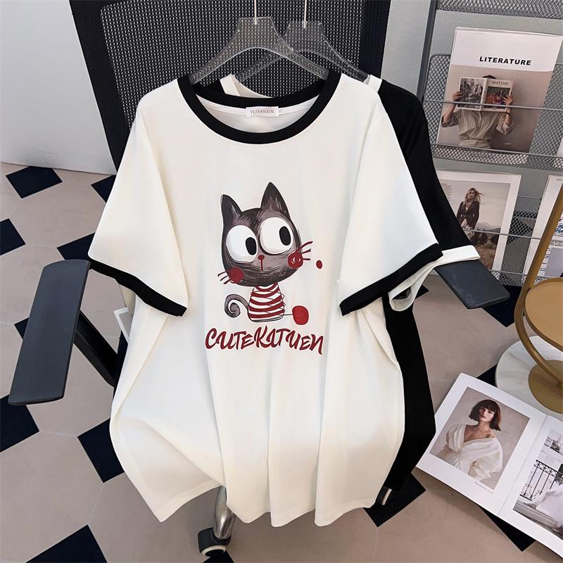 

Women s Plus Size Round Neck Mid-Length Short Sleeve T-Shirt (Sizes 200/300/350 Jin) 6XL чорний