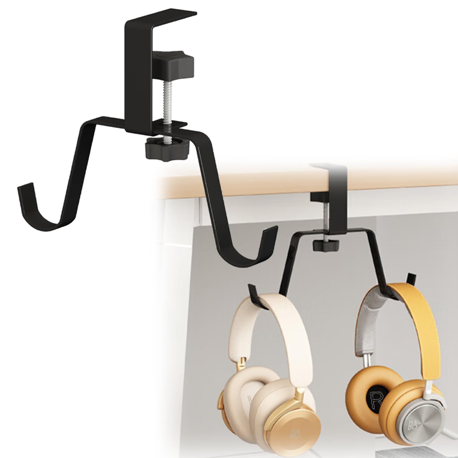 

TokTech Headphone Hanger, Headphone Stand, Table Hook, Desk Hook, Iron, Clamp-Type, Holds Two Headphones Simultaneously, 22.5 lbs (10 kg)