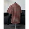 Men's Black Grey Striped T-shirt Crew Neck Short Sleeve Casual Loose Fit Tee For Daily Streetwear