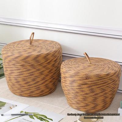 Cesta de Almacenamiento Tejida Nórdica con Tapa para Dormitorio Escritorio Artículos Varios