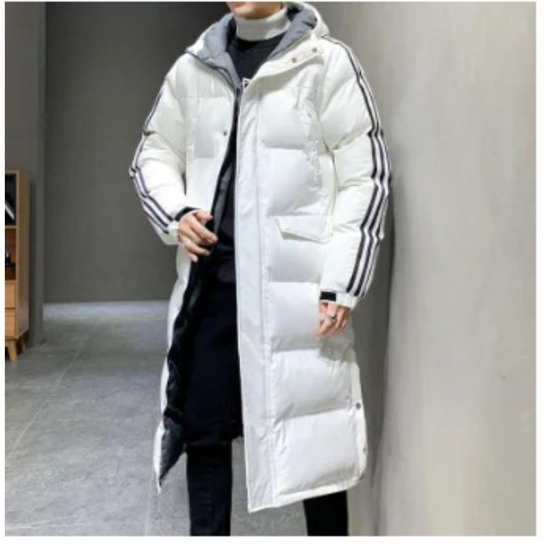 

Длинная пуховая хлопковая одежда Rong мужская трендовая зимняя новинка три полоски утолщенная молодежная модная куртка с капюшоном мужская XXXL белый