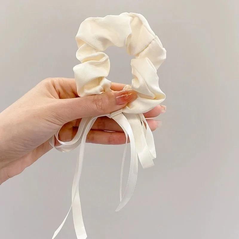 Korean Bow Streamer Hair Ring Women s Fashion Simple and Versatile Scrunchie Outdoor Hair Accessories белый