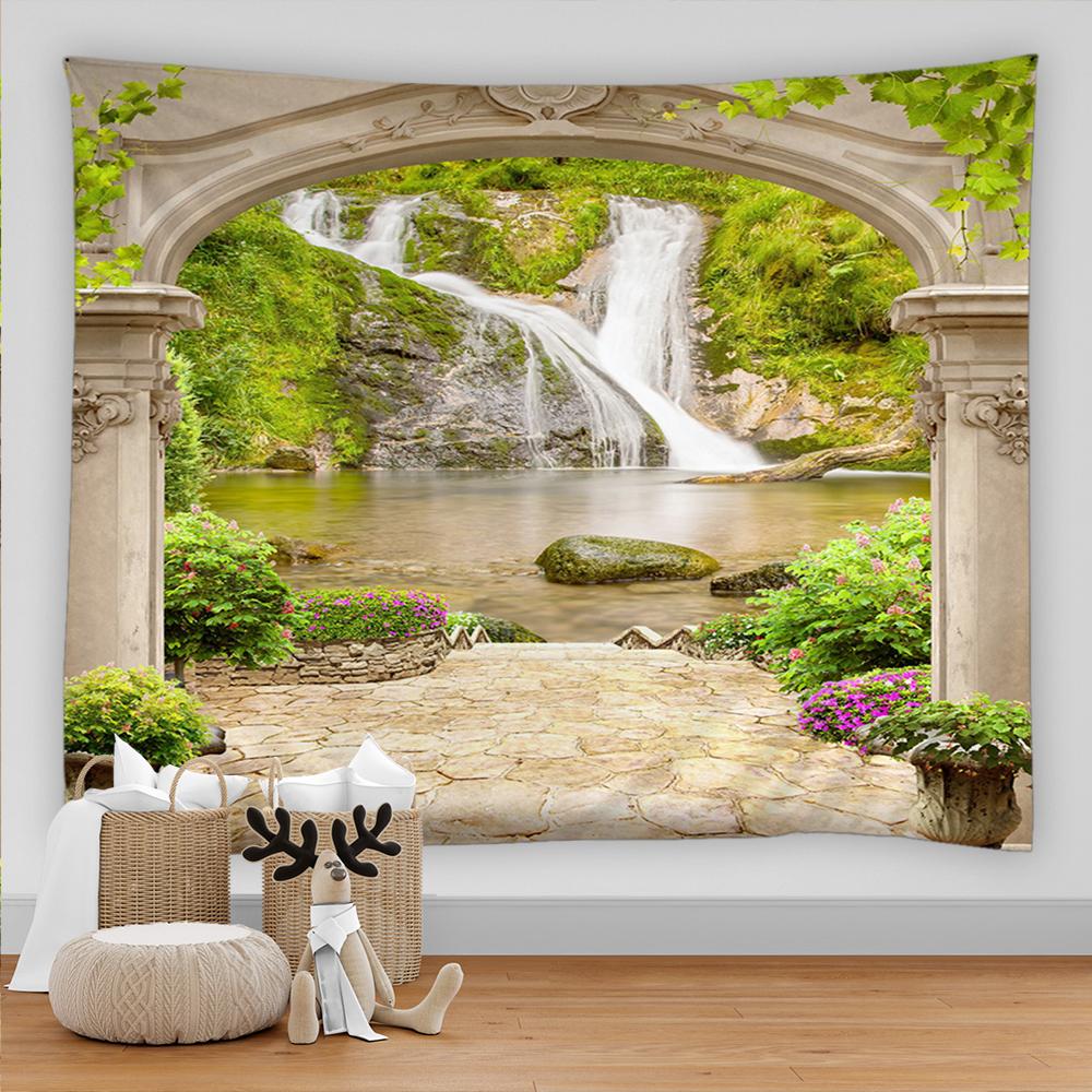 

Архітектурний декор саду в європейському стилі настінний приморський пляжний пейзаж гобелен настінне покриття пляжний килимок прикраса дому 100X75CM