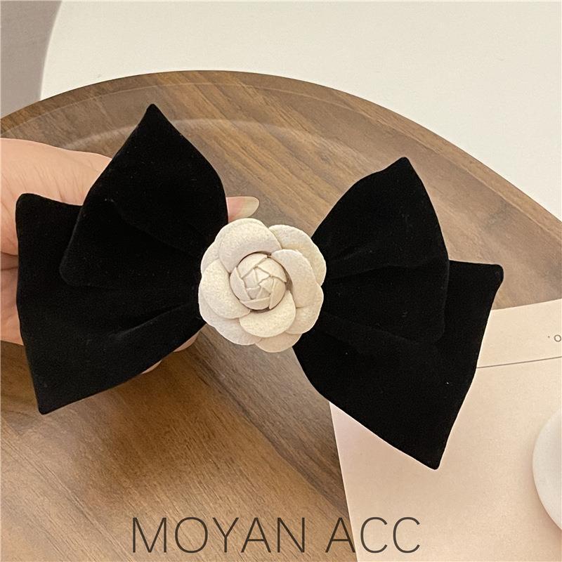 Elegant Red Velour Bow Hair Clip - Stylish Flower Hair Accessory
