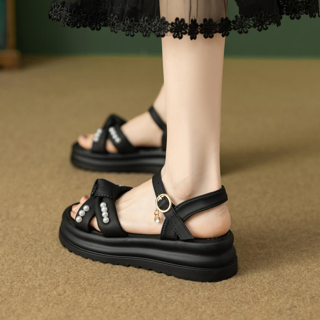Mode Damen Freizeitschuhe Neu Kawaii Perlenkette Mary Jane Damen Schuhe Mode Vielseitige Lolita Slipper Outdoor Sandalen