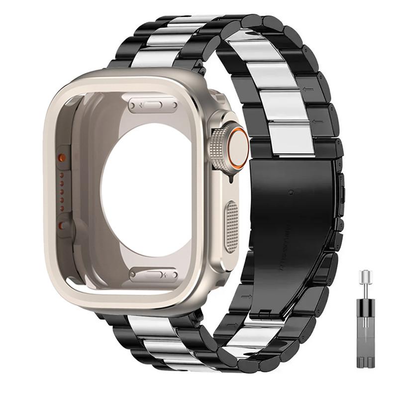 Alloy Case+Stainless Steel Strap For Apple Watch Ultra 2 1 49mm 46mm 45mm 44mm Hollow Out Protective Cover For Iwatch 10 9 8 7 6