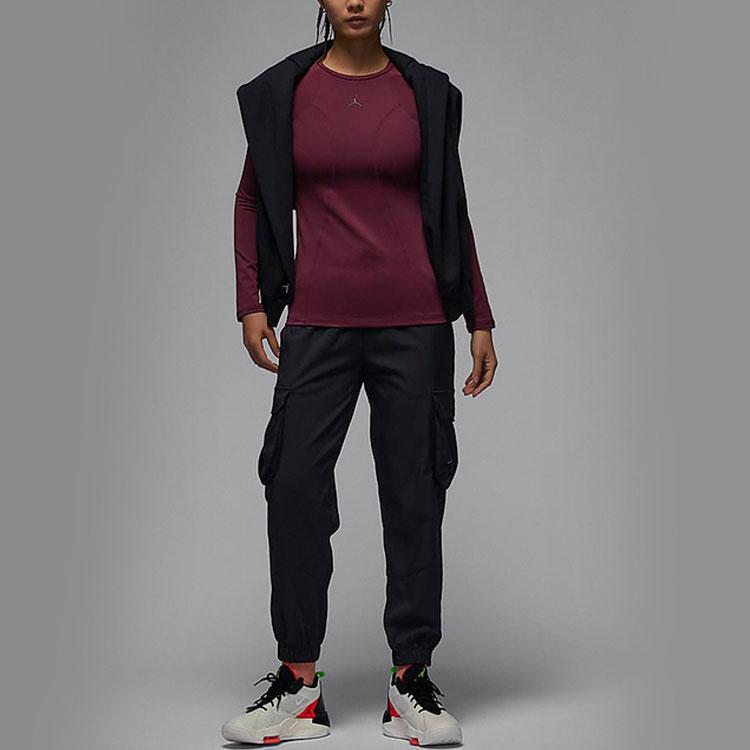 Jordan Solid Logo Round Neck Quick-Dry Long Sleeve Raglan T-Shirt Women Tops Deep-Red FN5111-681