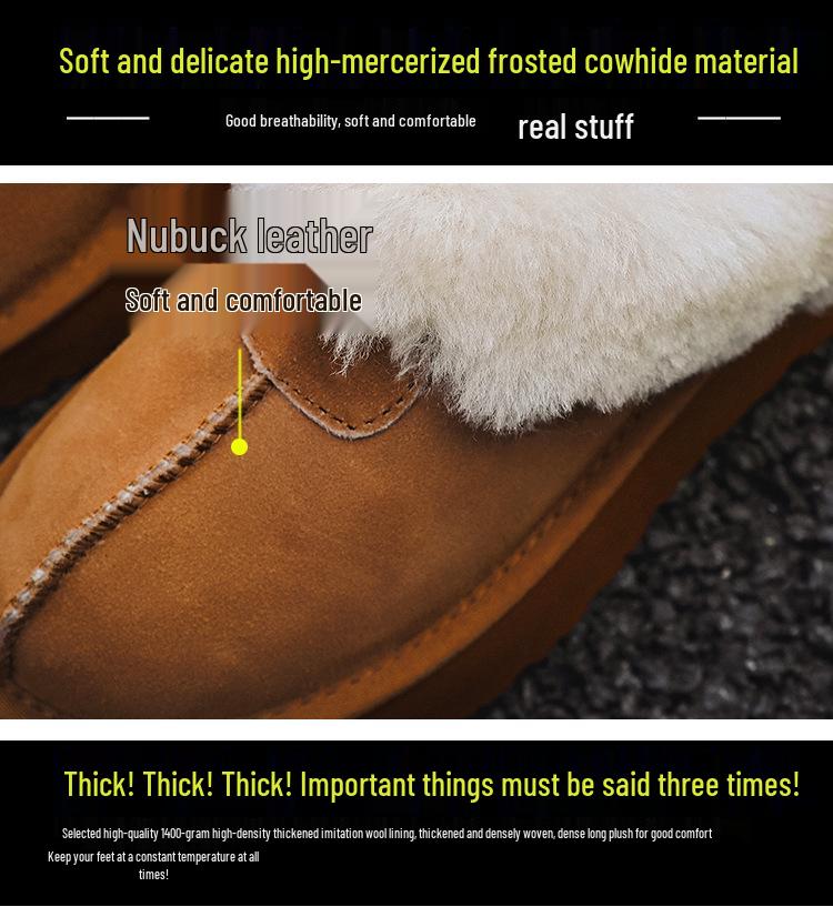 Women's Furry Leather Snow Boots - Thick Sole, Closed Toe, Non-Slip, Warm Slippers
