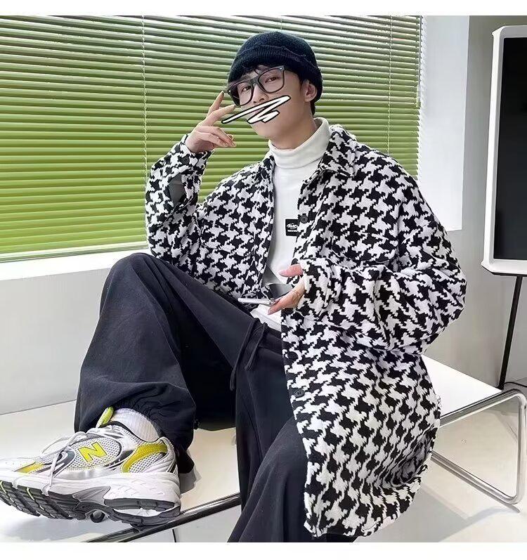 Hong Kong-Style Plaid Men's Jacket - 2024 Spring/Autumn Korean Fashion, Loose Hip-Hop Youth Cardigan.